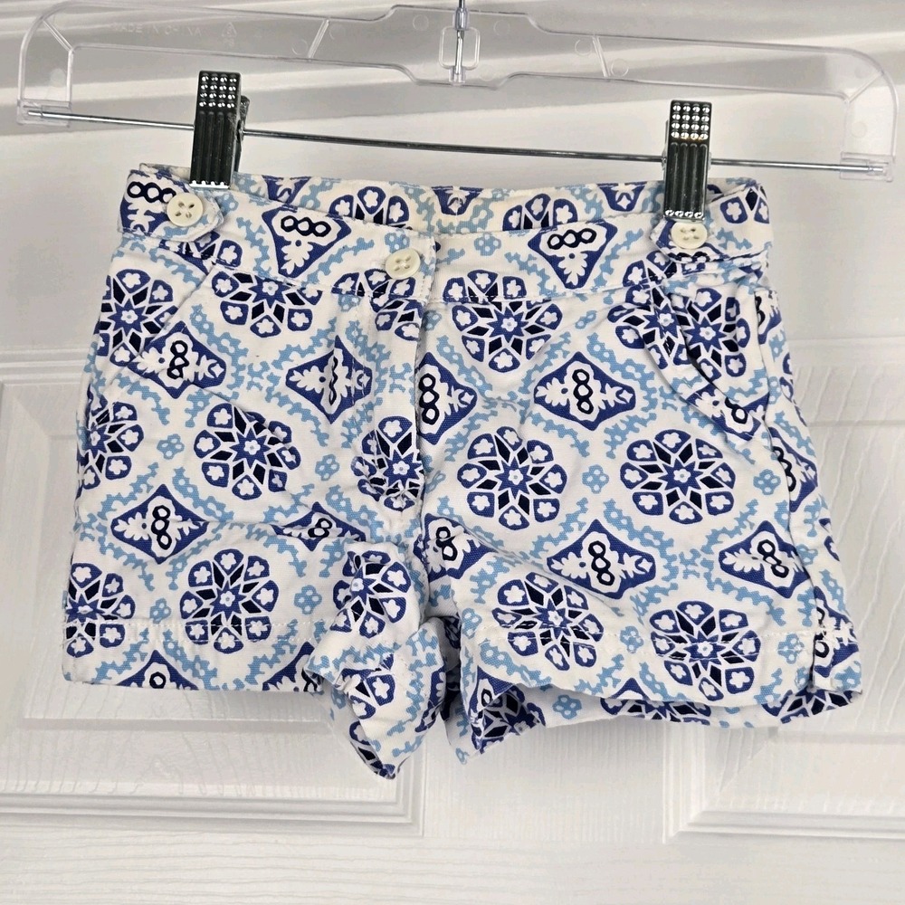 Janie And Jack Girls Greek Isle Shorts Blue White Mosiac Print Size 4 Cotton